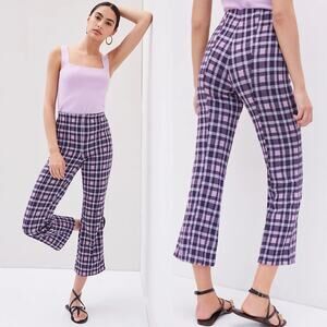 Anthropologie Maeve Lilac Purple Plaid Stretchy Cropped Flare Pants XS